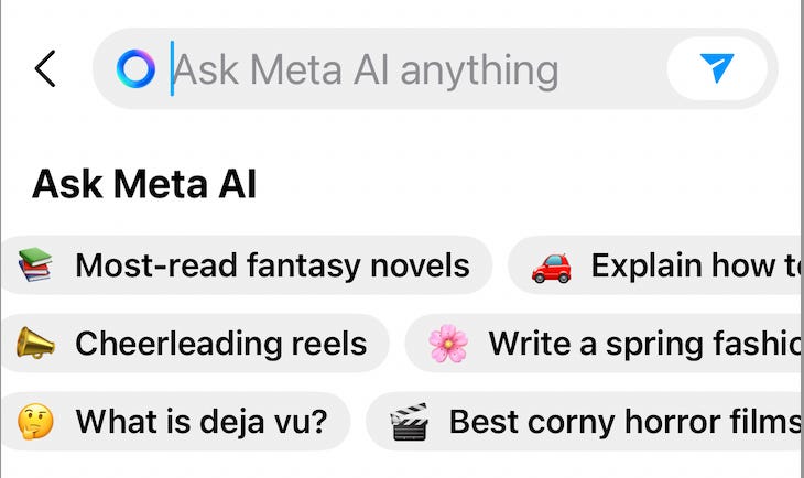 Die Suchleiste „Ask Meta IA“ von Instagram