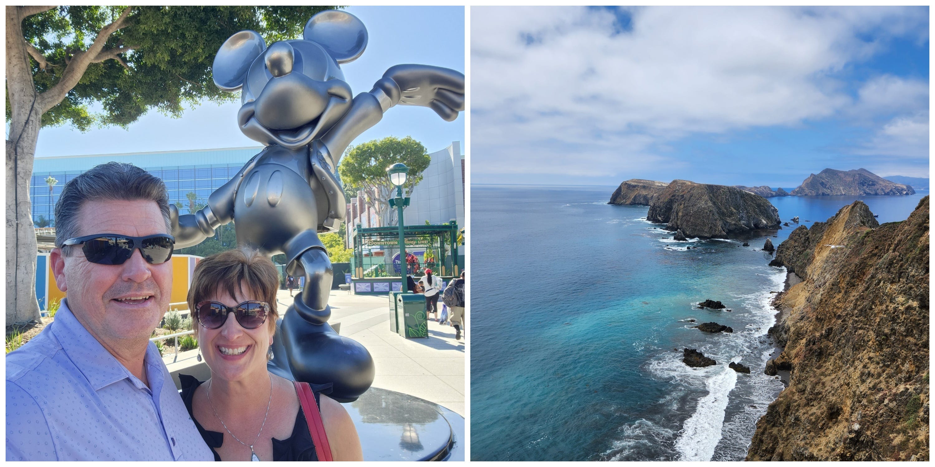 Eric und Beth Ann Mott posieren vor einer Mickey-Mouse-Statue