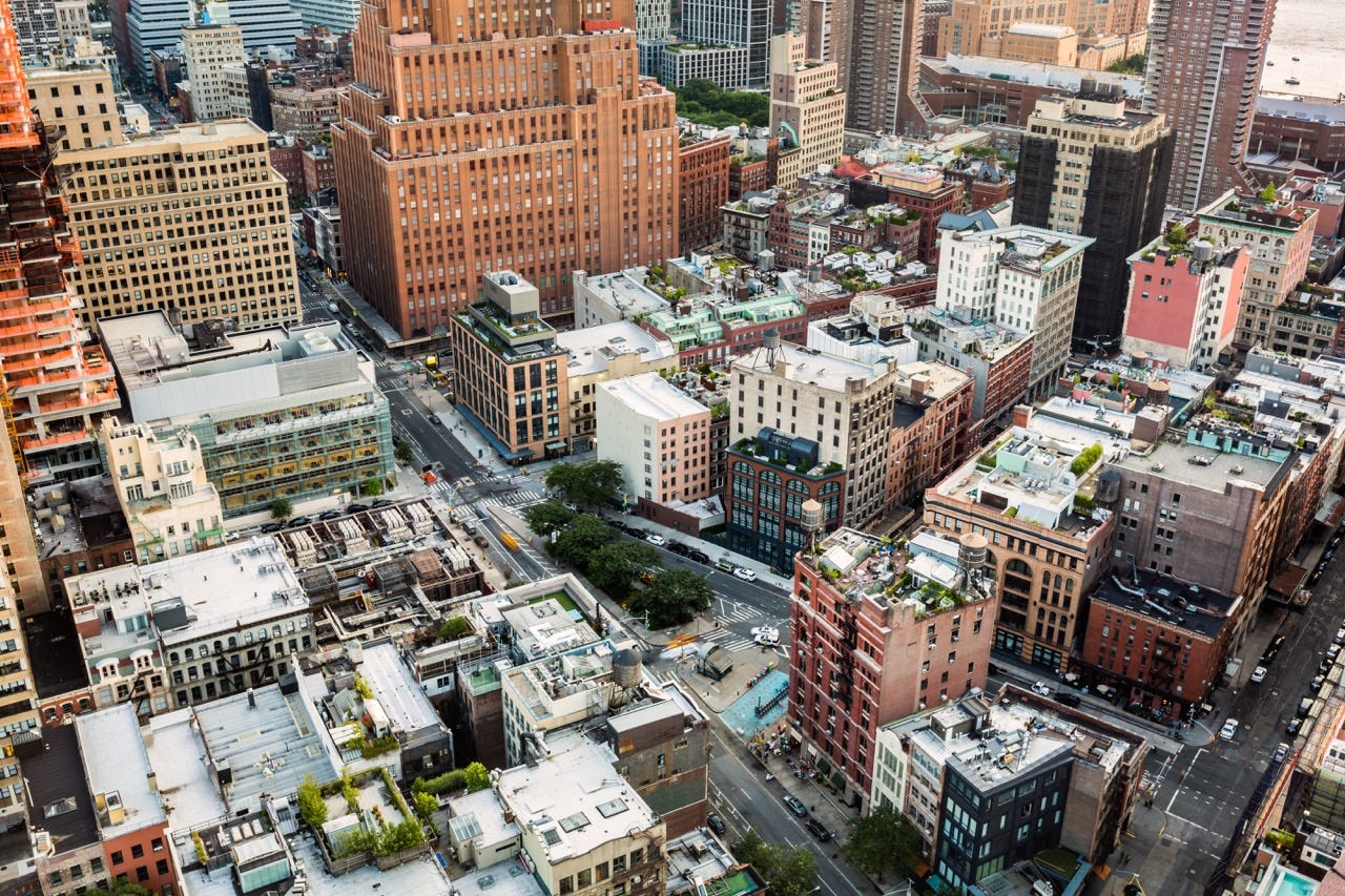 Luftaufnahme des Viertels Tribeca in Manhattan
