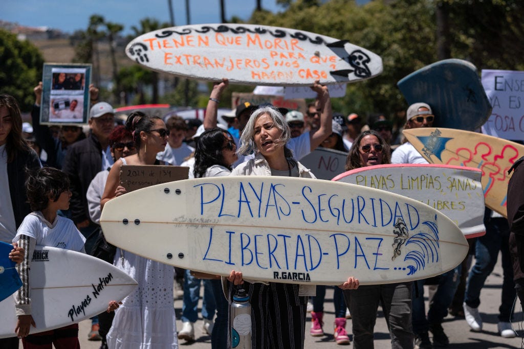 Demonstranten mit Surfbrettern