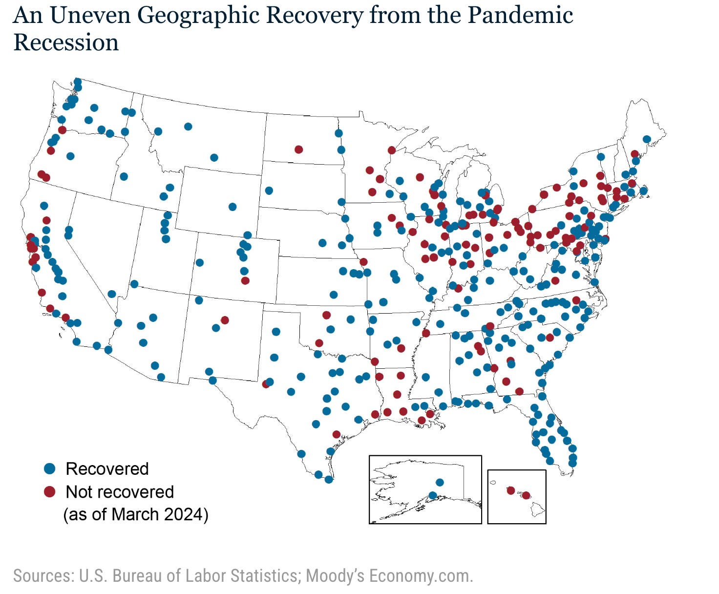 Karte der Metropolregionen, die sich von der pandemischen Rezession erholen