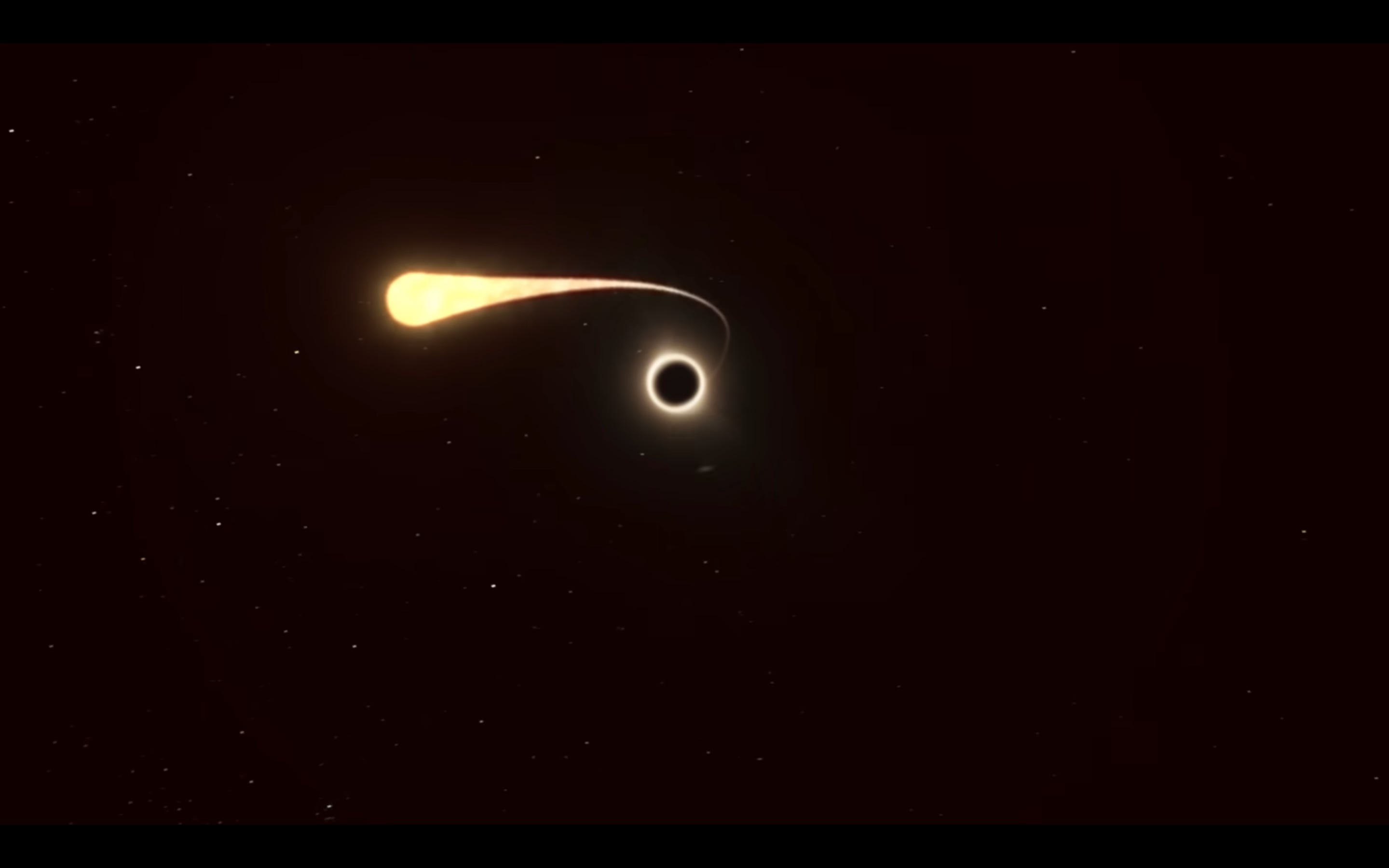 Animation eines gelben Sterns, der in ein schwarzes Loch gesaugt wird
