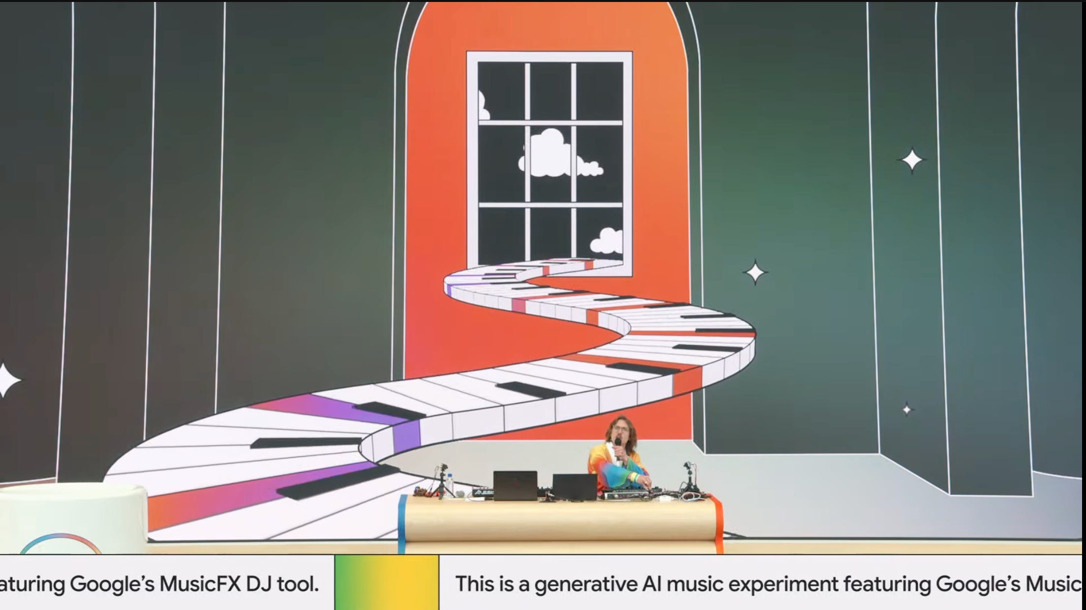 Der Musiker Marc Rebillet steht auf der Bühne von Google IO 2024.