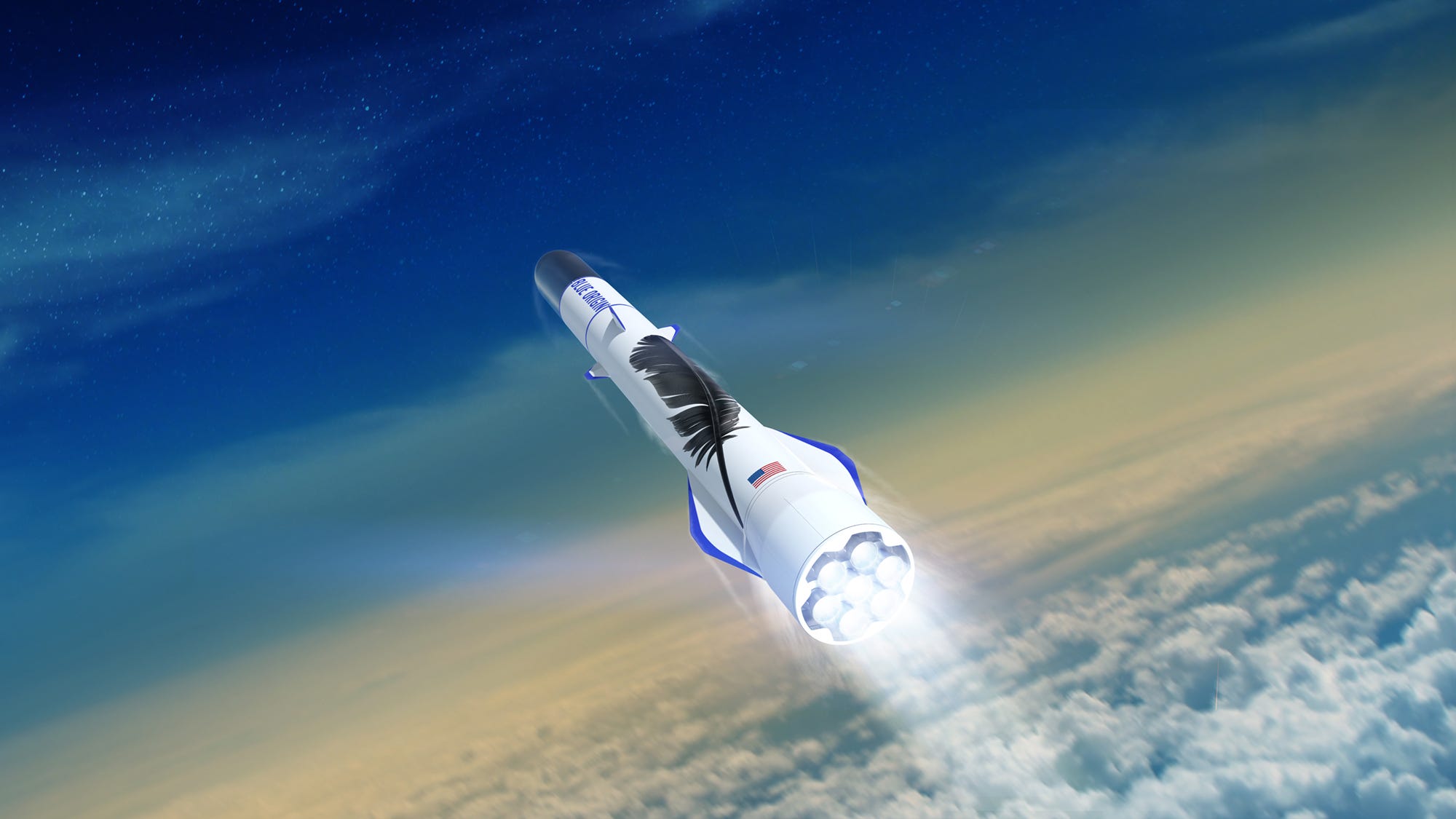 Neue wiederverwendbare Glenn-Rakete, Jeff Bezos, blauer Ursprung