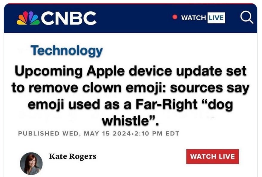 Diese gefälschte Schlagzeile vertuschte eine wahre Geschichte über McDonald's-Mahlzeiten im Wert von 5 US-Dollar – Falsches Gerücht von einigen Bozos behauptete, Apple würde das Clown-Emoji vom iPhone entfernen