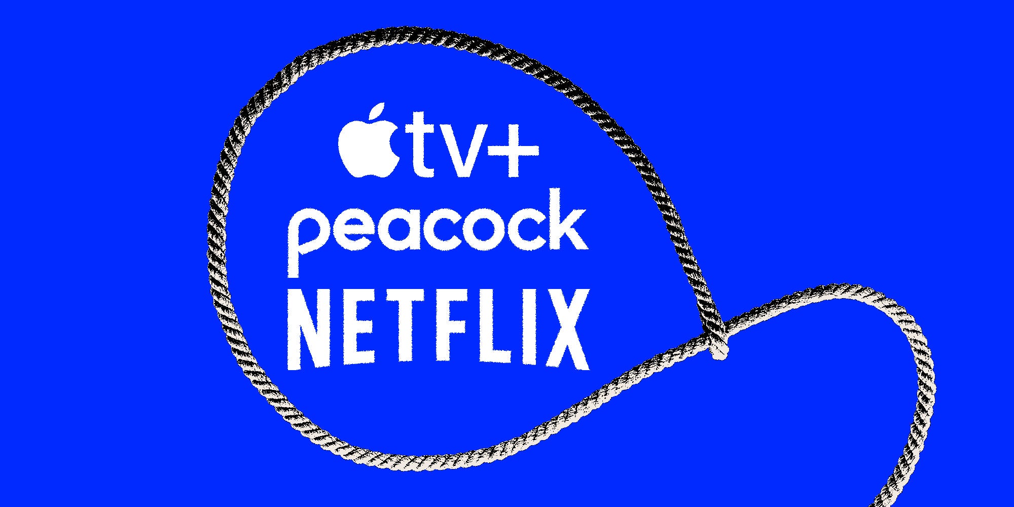 Apple TV +, Peacock und Netflix-Logo in einem Lasso