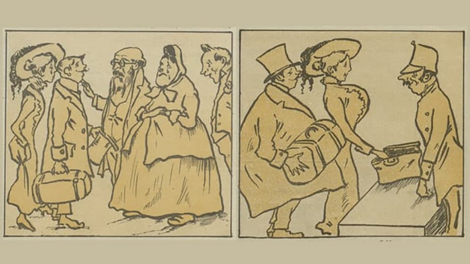 Zeichnung eines Schmugglerpaares bei der Arbeit