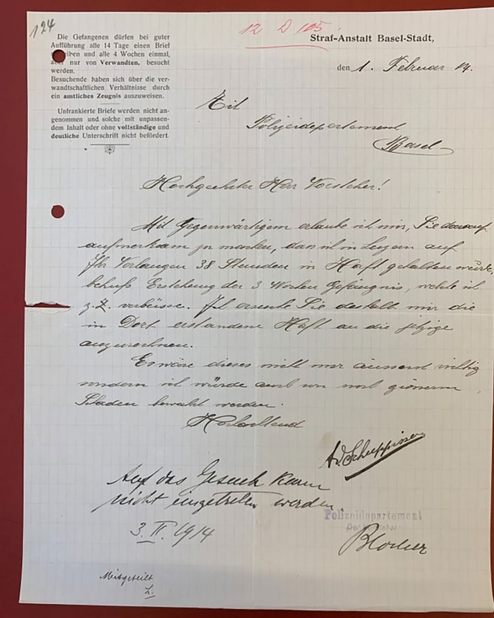 Brief von Adolf Schuppisser aus dem Gefängnis