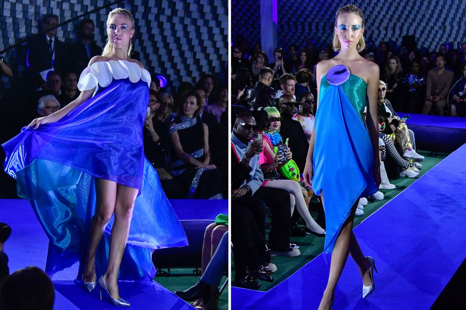 Carolina and Chiara show off their model qualities at Pierre Cardin's runway show. 