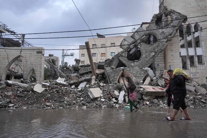 Completely destroyed buildings in Deir Al-Balah, in the central Gaza Strip, on April 10, 2024.