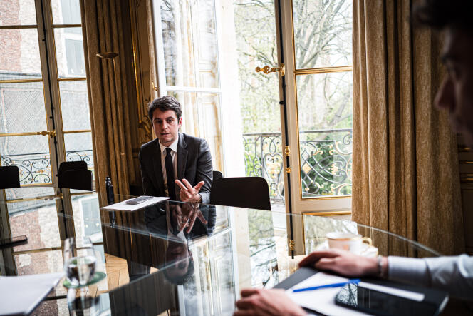 Prime Minister Gabriel Attal in his office in Matignon, Paris, April 4, 2024. 