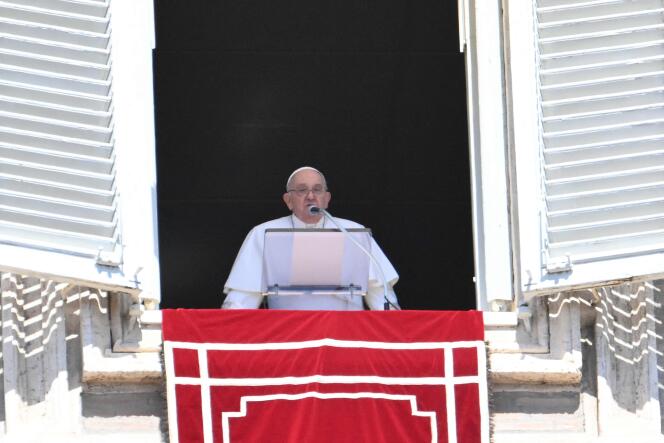 Pope Francis at the window of St. Peter's Square, April 7, 2024, in the Vatican. 