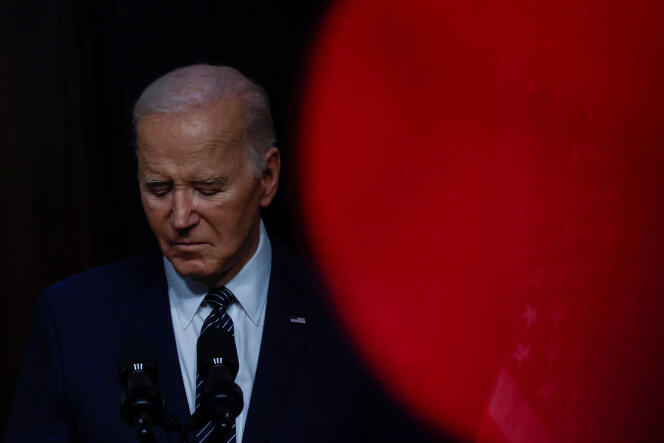 US President Joe Biden in the Indian Treaty Room of the Eisenhower Executive Office in Washington, April 3, 2024.