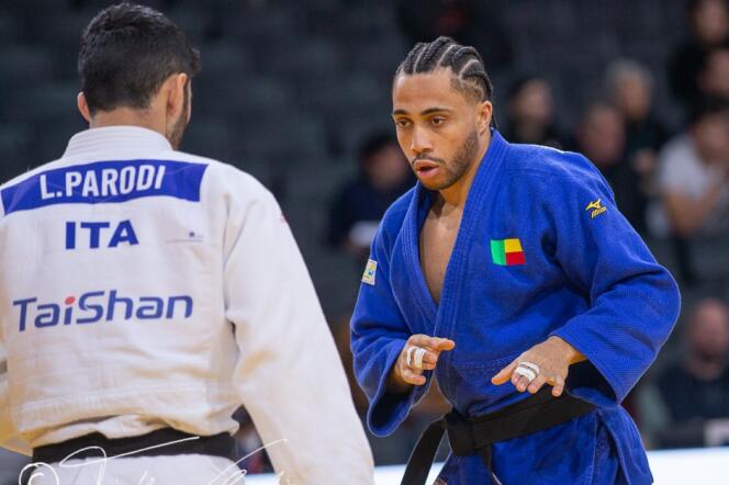 Judoka Valentin Houinato at the Paris Grand Slam, February 5, 2023. Journalist at Radio France, he is trying to qualify for the Games under the colors of Benin.