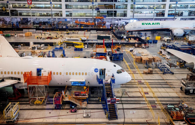 Boeing employees assemble 787s in North Charleston, South Carolina, United States, May 30, 2023.