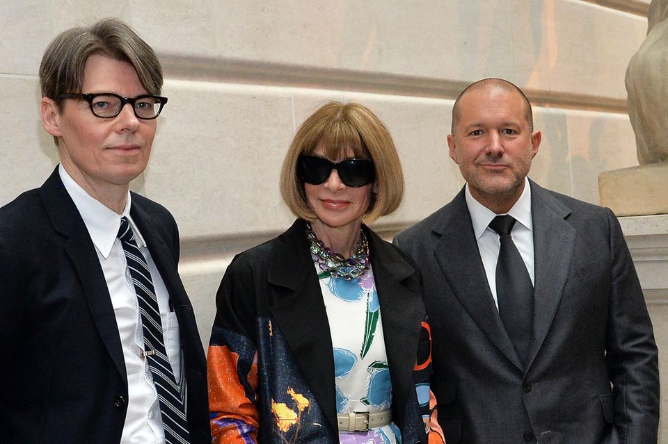 Andrew Bolton (left) and Anna Wintour are the dream team behind the Met Gala, here in 2016 with Apple creative genius Jony Ive.