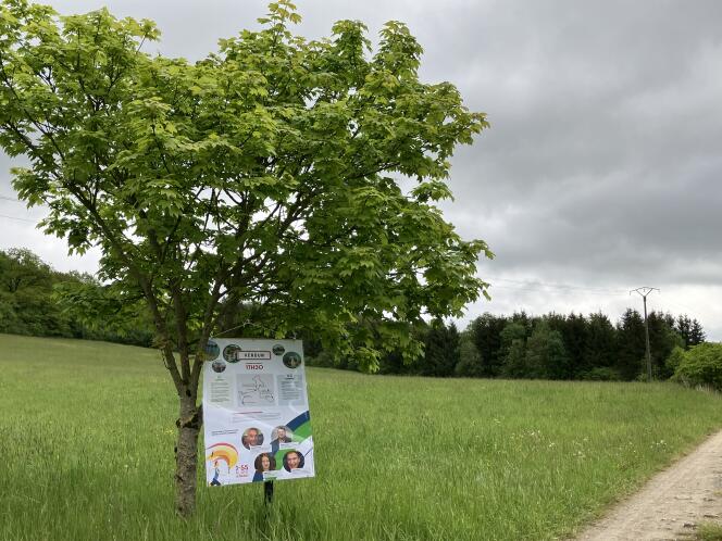 Seven signs marked the route of the march: one for each stopover city where the Olympic torch relay will pass on June 29.  In Clermont-en-Argonne, May 5, 2024.