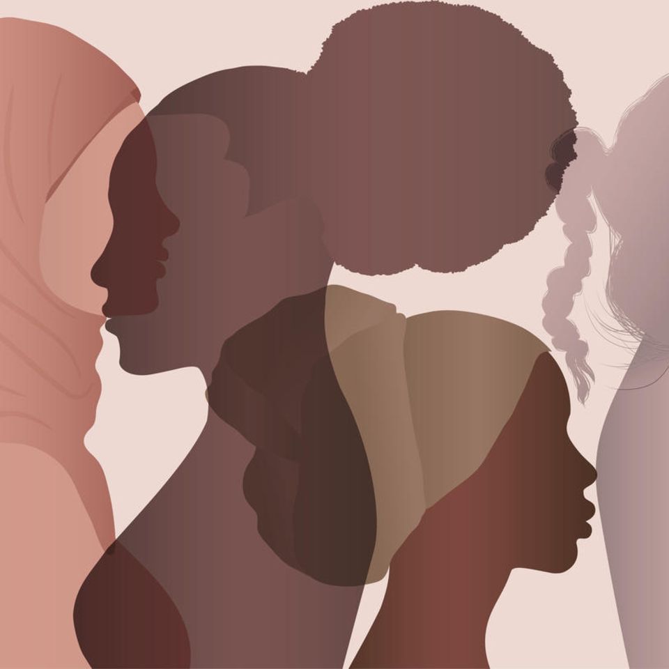 Several drawn women's silhouettes in profile