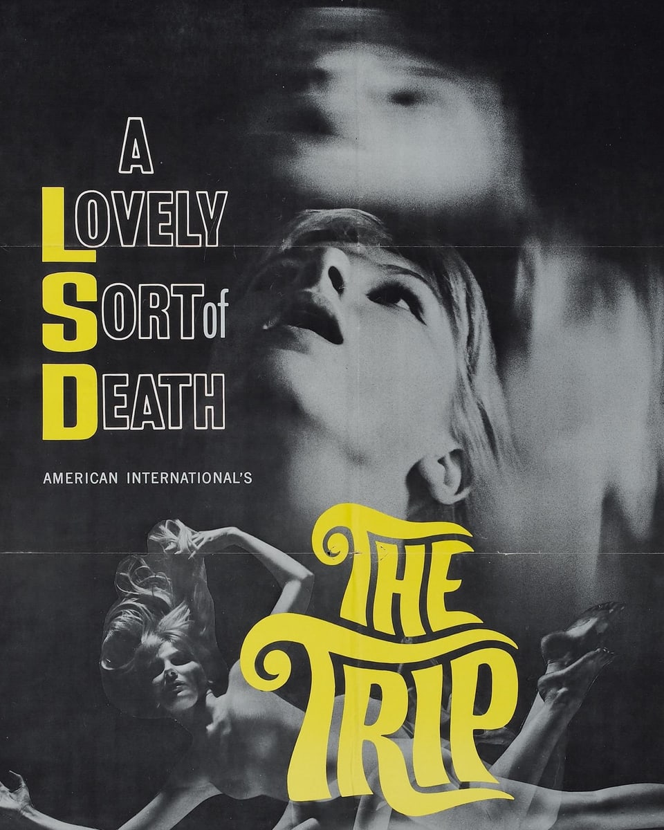 Movie poster for 'The Trip' with stylized images of a woman and text elements.