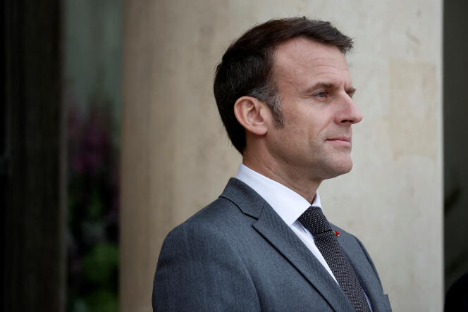 Emmanuel Macron on the steps of the Elysée Palace, in Paris, May 2, 2024.
