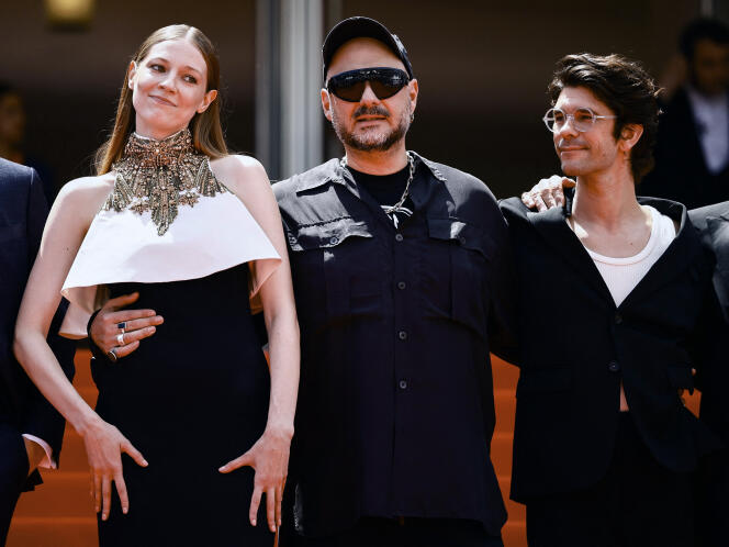 Viktoria Miroshnichenko, Kirill Serebrennikov and Ben Whishaw before the official presentation of the film “Limonov, the Ballad” at the Cannes Film Festival, May 19, 2024. 