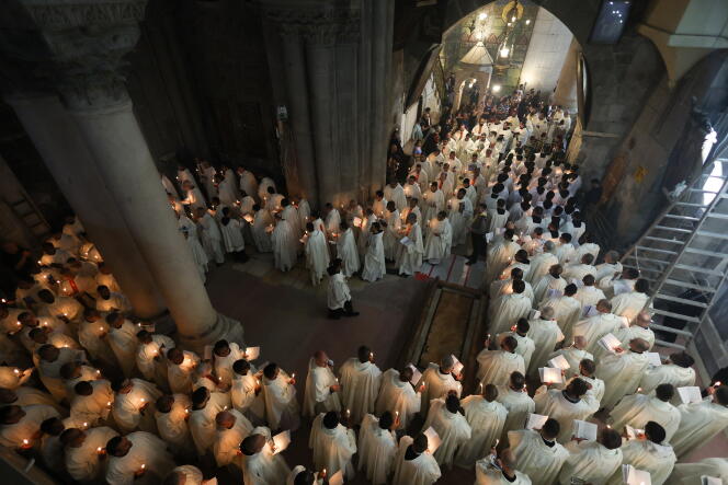 During Easter Week, in the Church of the Holy Sepulcher, in the Old City of Jerusalem, Israel, March 28, 2024. 