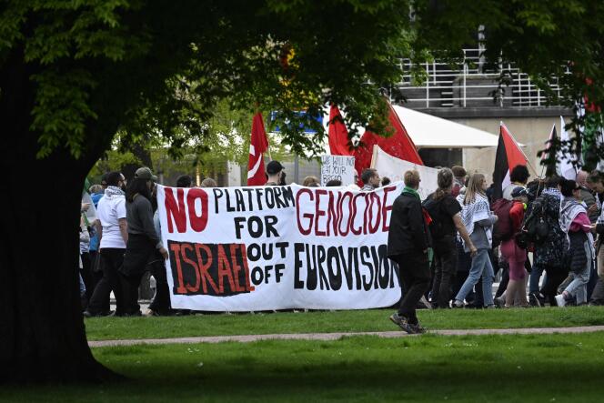 Protesters opposing Israel's participation in the 68th edition of the Eurovision Song Contest in Malmö, Sweden, May 9, 2024. 