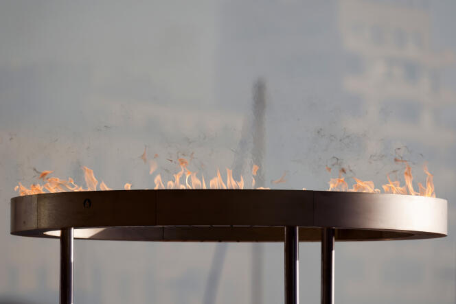The Olympic cauldron is photographed in Marseille, Wednesday May 8, 2024, on the first day of the torch relay on French territory. 