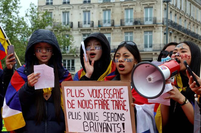 More than a thousand Tibetans, Uighurs and Chinese demonstrated against the visit to France of Chinese President Xi Jinping, Place de la République, in Paris, on May 5, 2024.