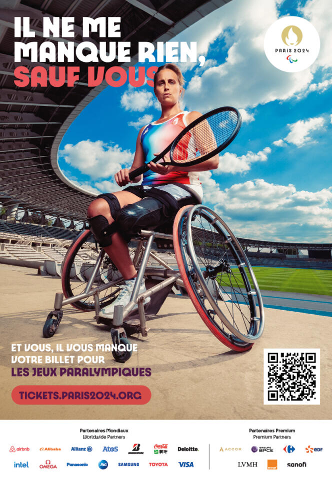 A promotional poster for the Paralympic Games, with para-athlete Pauline Déroulède.