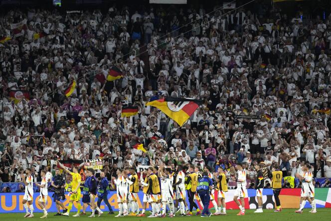 German players celebrate their victory against Scotland, in Group A of Euro 2024, in Munich, June 14, 2024.