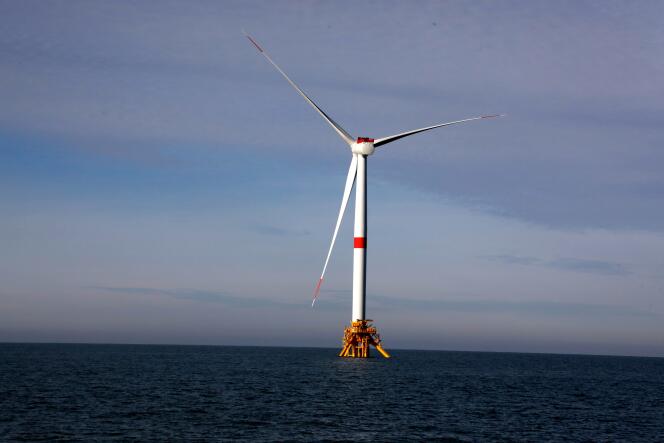 View of the Provence Grand Large site, a pilot floating wind farm off the Gulf of Fos, December 7, 2023.
